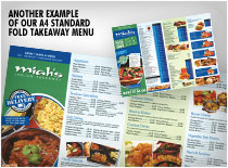 Another Example of our A4 standard fold takeaway menu