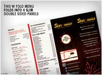 This W Fold Menu folds into 4 slim double sided panels