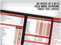An inside of A B4 U fold menu showing Great Text Layout