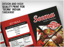 Design and high quality print for seema indian takeaway