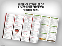 Interior Examples of A B4 W fold takeaway printed menu