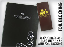 foil blocking - classic black and burgundy finish with foil blocking