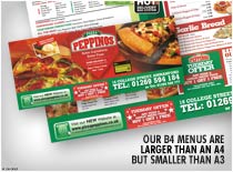 Our B4 Menus Are larger than an A4 But Smaller than A3