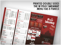 printed double sided the w fold takeaway menu has 8 panels